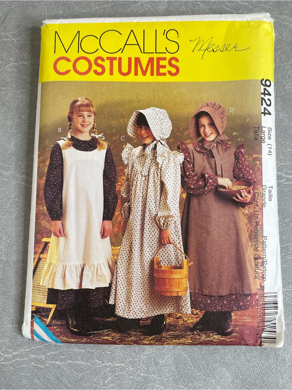 Vintage Girls' Prairie/Pioneer Dress, Pinafore and Bonnet Costume #9424 - 1998